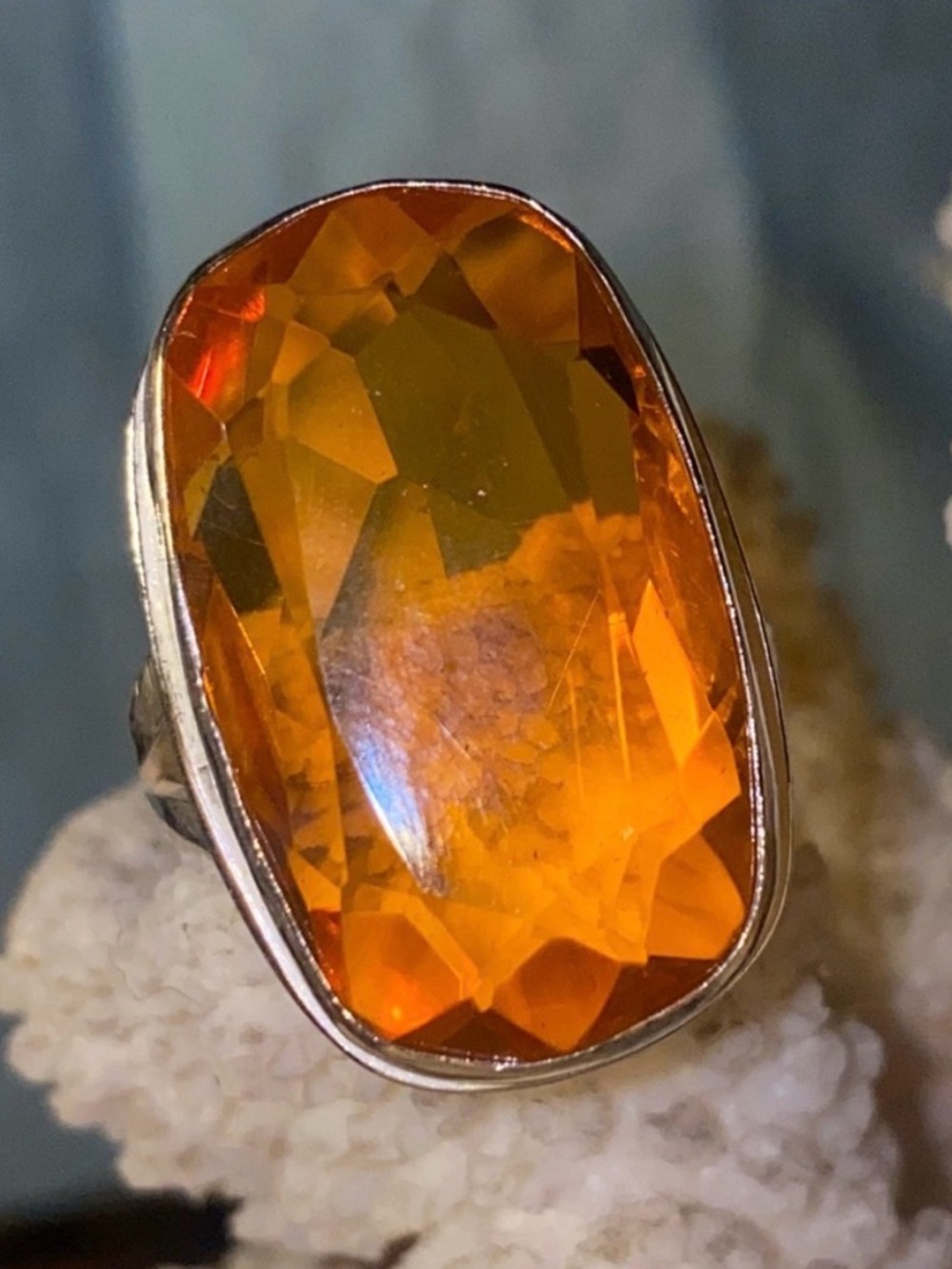 Sparkly Mandarin Citrine and Sterling Silver Handcrafted Statement Ring